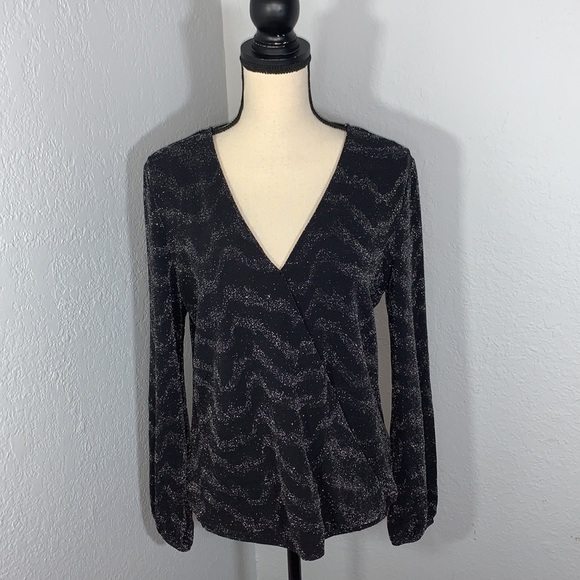 INC International Concepts Black and Silver Long Sleeve V Neck Tunic sz Medium - Picture 11 of 11